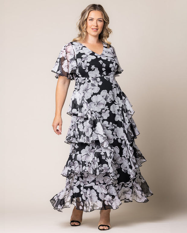 Tour De Flounce Maxi Dress in Greyscale Bloom