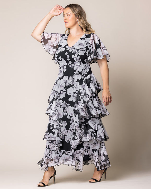 Tour De Flounce Maxi Dress in Greyscale Bloom