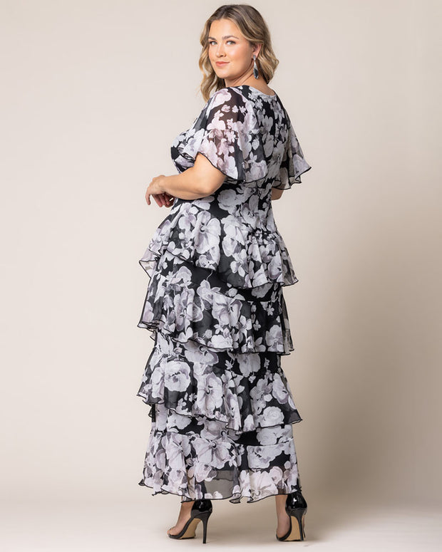 Tour De Flounce Maxi Dress in Greyscale Bloom