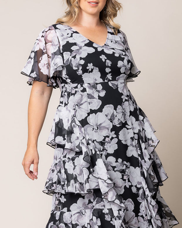 Tour De Flounce Maxi Dress in Greyscale Bloom