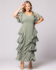 Tour De Flounce Maxi Dress in Sage Dot