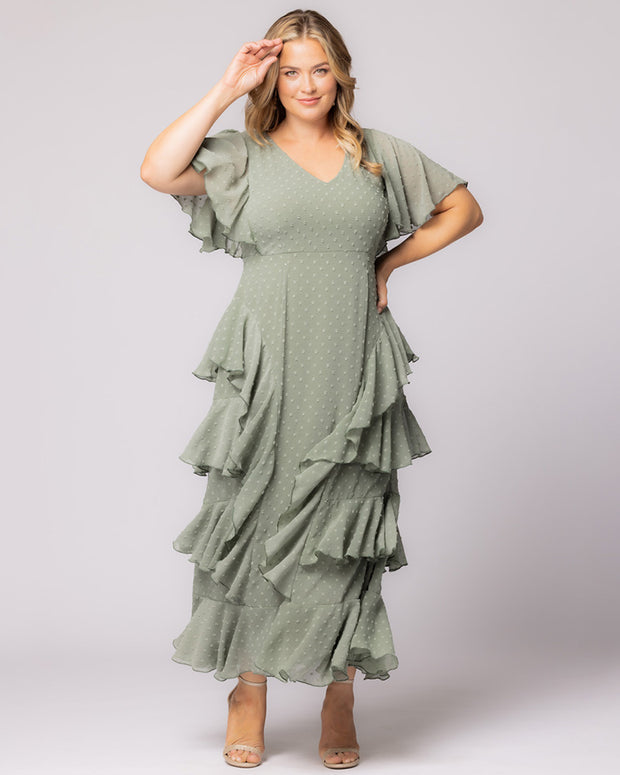 Tour De Flounce Maxi Dress in Sage Dot