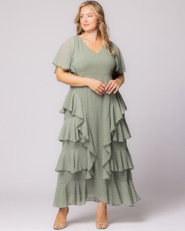 Tour De Flounce Maxi Dress in Sage Dot