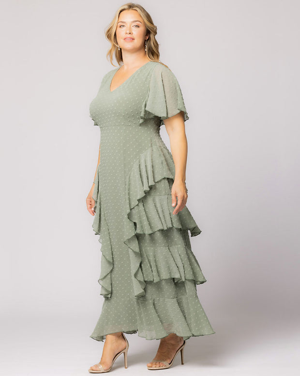 Tour De Flounce Maxi Dress in Sage Dot