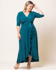 Veronica Ruffled Evening Gown in Teal Topaz