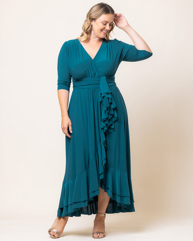 Veronica Ruffled Evening Gown in Teal Topaz