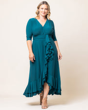 Veronica Ruffled Evening Gown in Teal Topaz