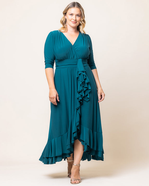 Veronica Ruffled Evening Gown in Teal Topaz