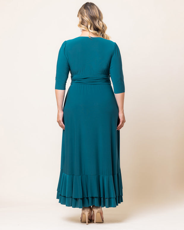 Veronica Ruffled Evening Gown in Teal Topaz