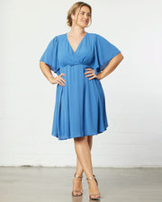 Florence Flutter Sleeve Dress in Pacific Blue