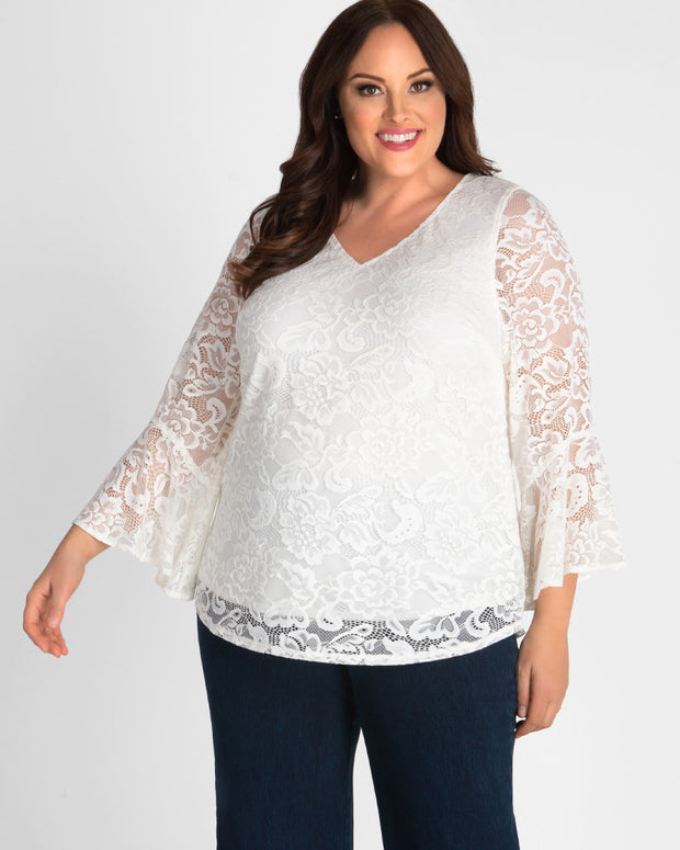 Lauren Plus Size Lace Top in Ivory