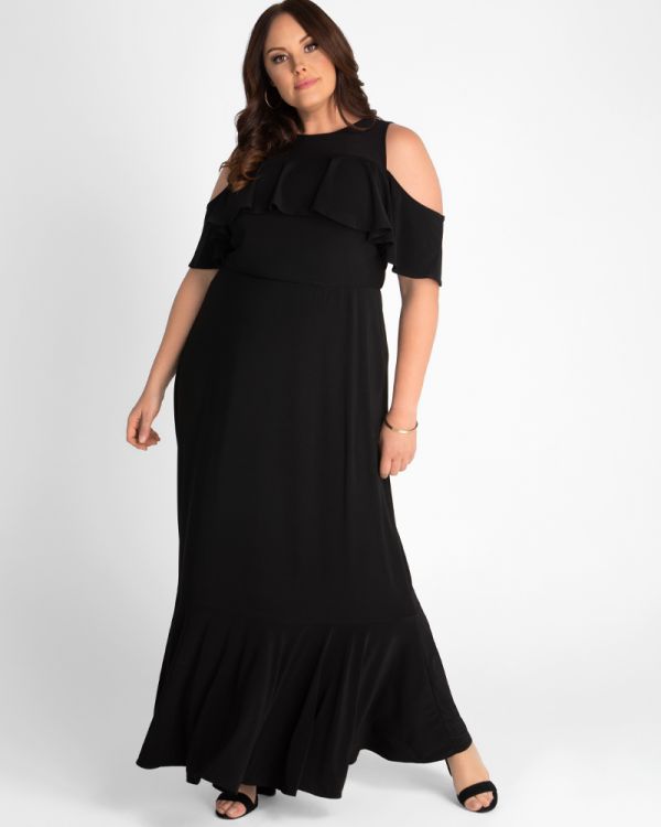 Piper Cold Shoulder Maxi Dress in Black Noir