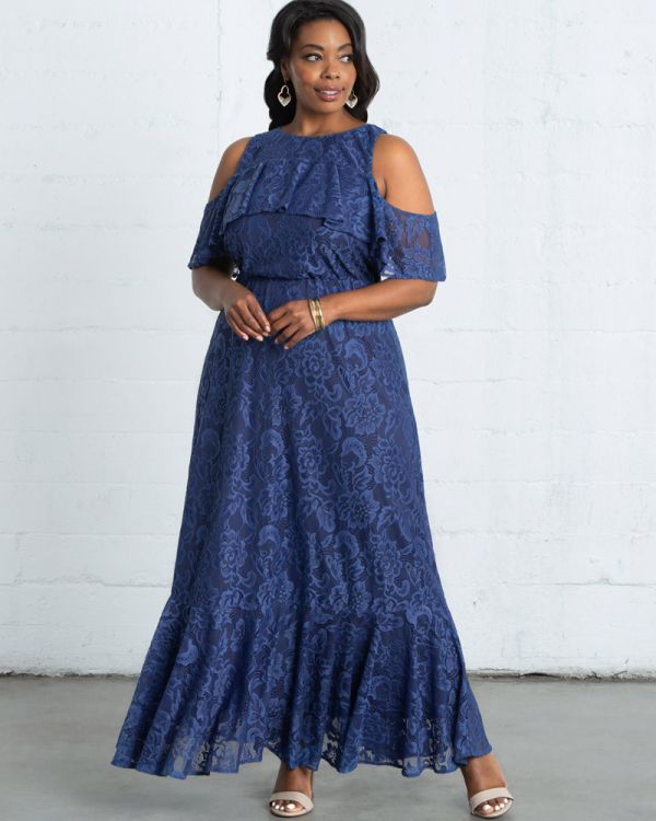 Riviera Lace Maxi Dress in Blue Belle