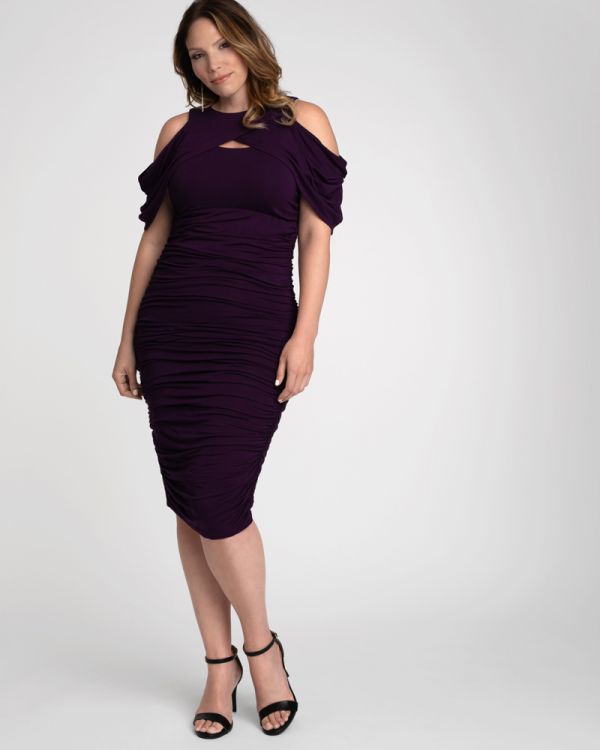 Bianca Ruched Plus Size Dress in Black Noir