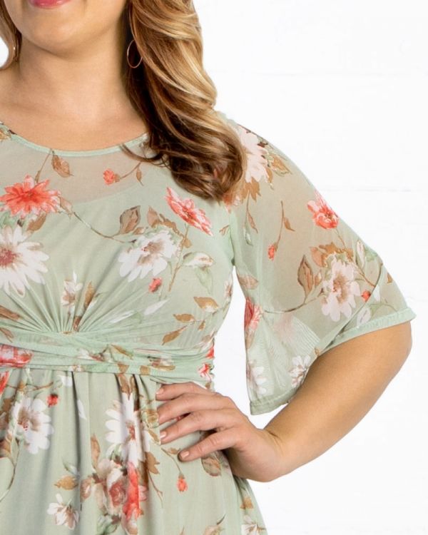 Katarina Mesh Dress in Sage Floral Print