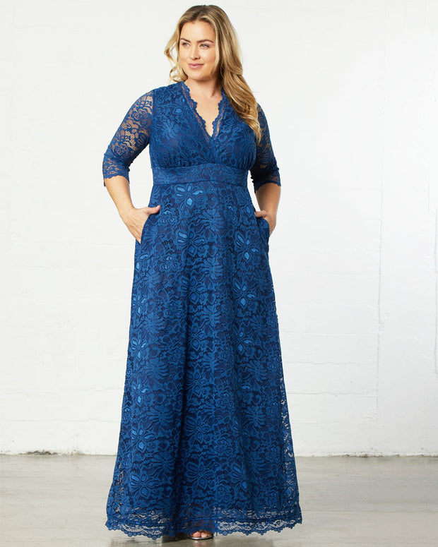 Maria Lace Evening Gown in Nocturnal Navy