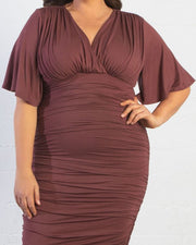 Rumor Ruched Dress in Rosewood