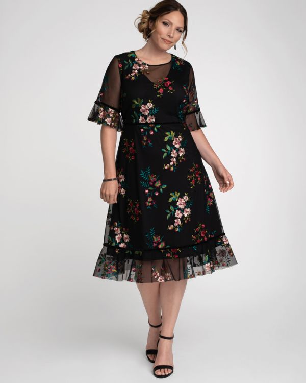 Wildflower Embroidered Dress in Onyx Blooms