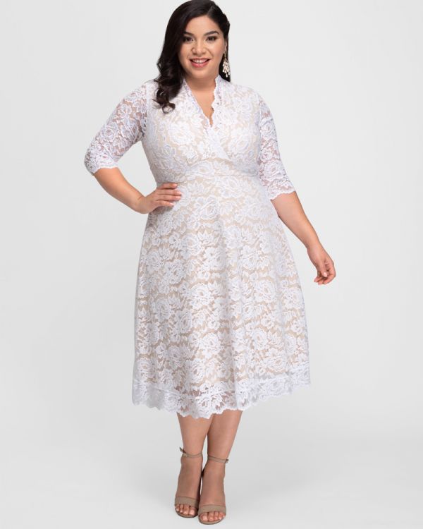 Bella Lace Dress in White Lace and Champayne Lining