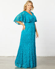 Duchess Lace Evening Gown in Teal Topaz