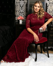 Leona Plus Size Lace Gown in Pinot Noir