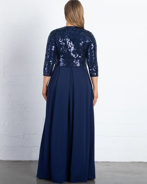 Paris Pleated Sequin Gown in Navy