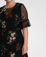 Wildflower Embroidered Dress in Onyx Blooms