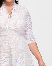 Bella Lace Dress in White Lace and Champayne Lining