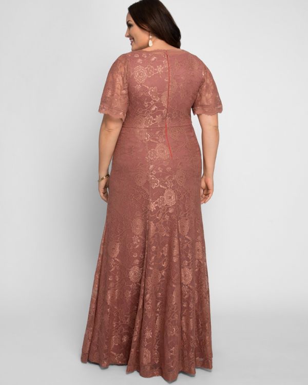 Symphony Lace Evening Gown in Mauve Rose
