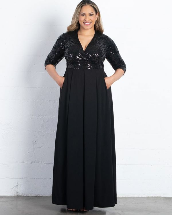 Paris Pleated Sequin Gown in Black