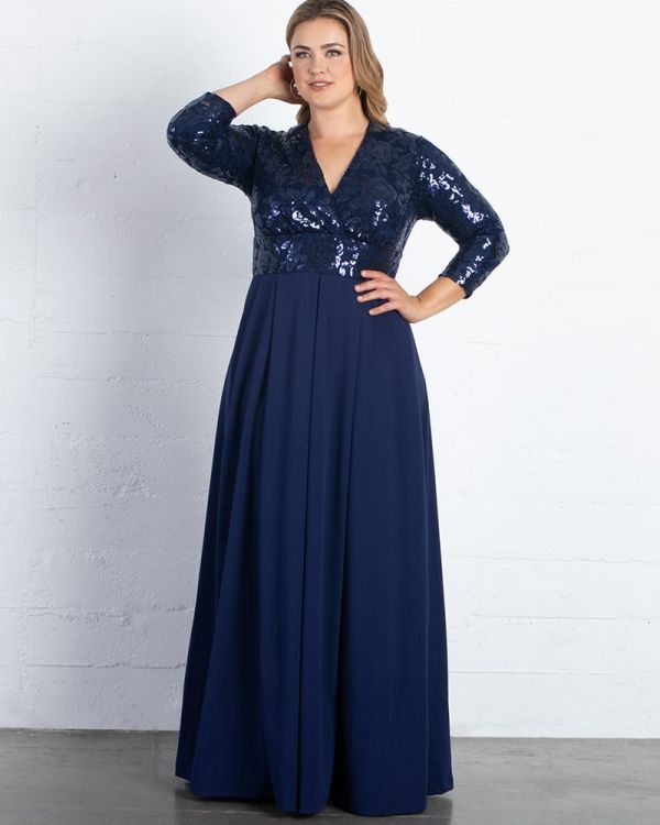 Paris Pleated Sequin Gown in Navy