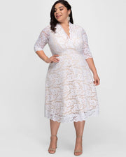 Bella Lace Dress in White Lace and Champayne Lining
