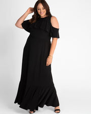 Piper Cold Shoulder Maxi Dress in Black Noir