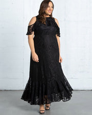 Riviera Lace Maxi Dress in Black Noir