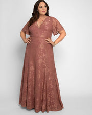 Symphony Lace Evening Gown in Mauve Rose