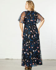 Embroidered Elegance Evening Gown in Midnight Meadow