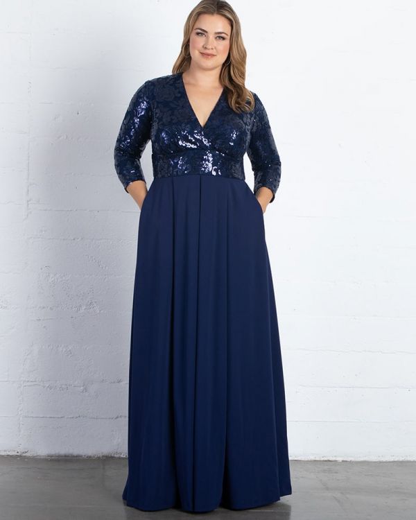 Paris Pleated Sequin Gown in Navy