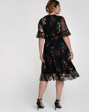 Wildflower Embroidered Dress in Onyx Blooms