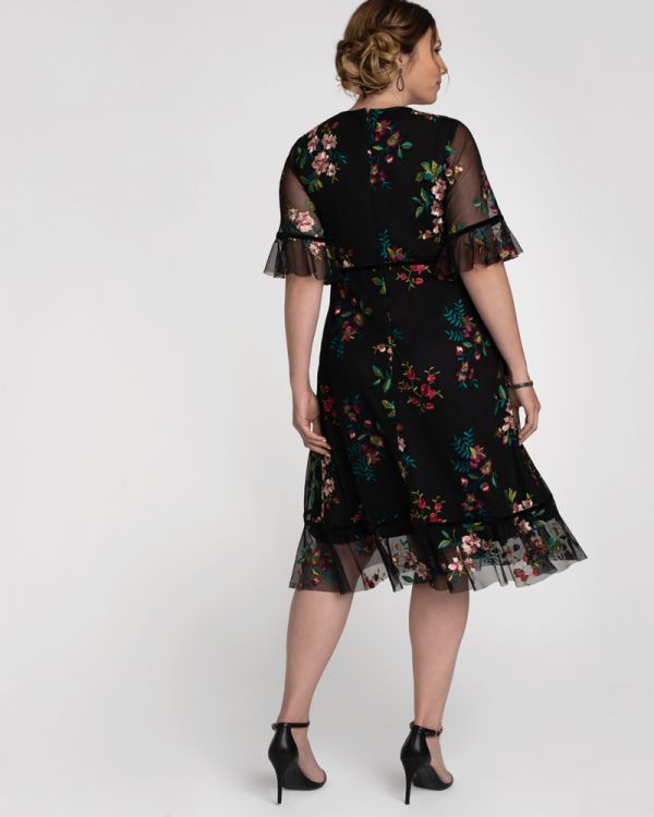 Wildflower Embroidered Dress in Onyx Blooms