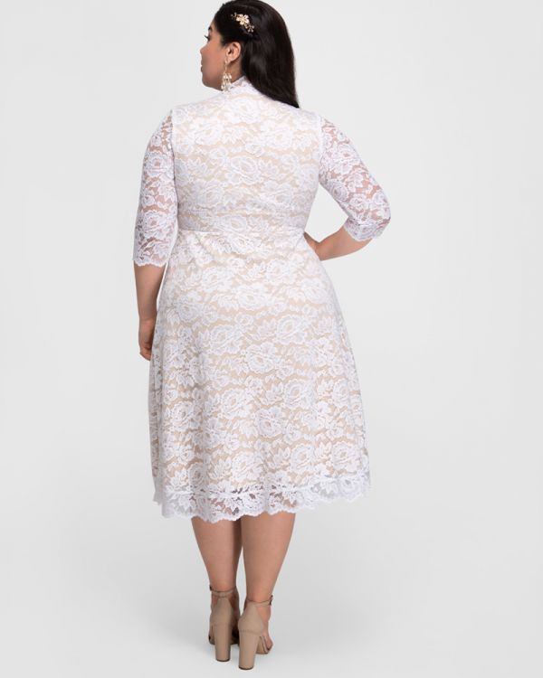 Bella Lace Dress in White Lace and Champayne Lining