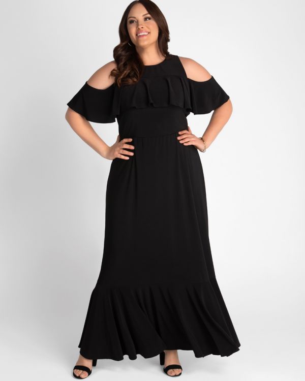 Piper Cold Shoulder Maxi Dress in Black Noir