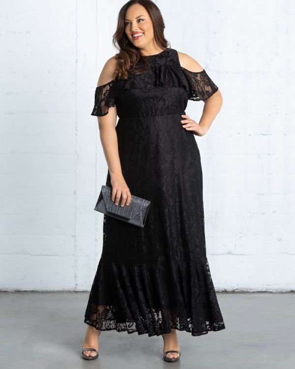 Riviera Lace Maxi Dress in Black Noir