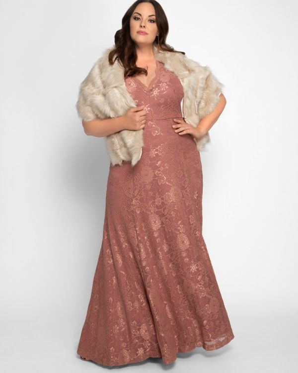 Symphony Lace Evening Gown in Mauve Rose