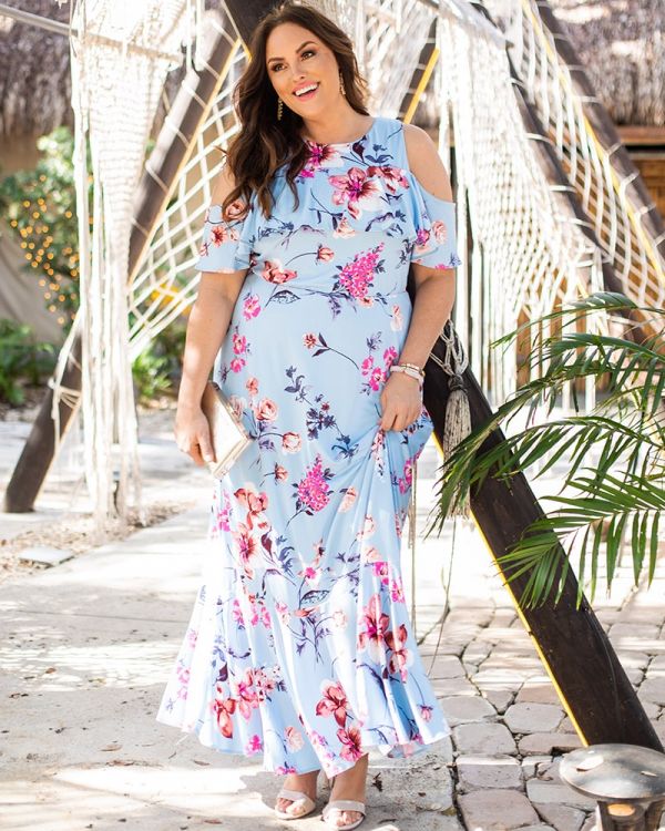 Piper Cold Shoulder Dress in Breezy Blue Florals