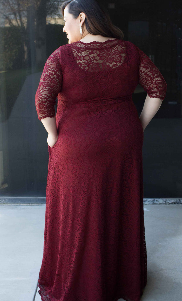 Leona Plus Size Lace Gown in Pinot Noir