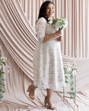 Bella Lace Dress in White Lace and Champayne Lining