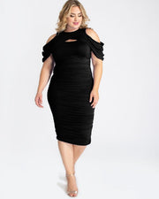 Bianca Ruched Plus Size Dress in Black Noir