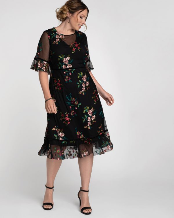Wildflower Embroidered Dress in Onyx Blooms