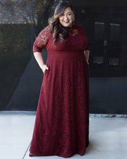 Leona Plus Size Lace Gown in Pinot Noir