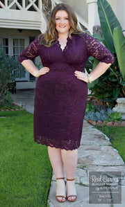 Scalloped Boudoir Lace Dress in Plum